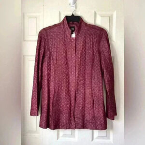 Eileen Fisher 100% Tussah Silk Blazer Jacket in Textured Burgundy Size Medium